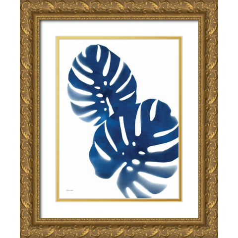 Tropicals in Blue Gold Ornate Wood Framed Art Print with Double Matting by Marrott, Stephanie