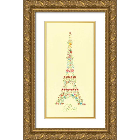 Eiffel Tower in Flowers II Gold Ornate Wood Framed Art Print with Double Matting by Marrott, Stephanie