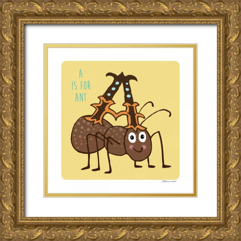 A is For Ant Gold Ornate Wood Framed Art Print with Double Matting by Marrott, Stephanie