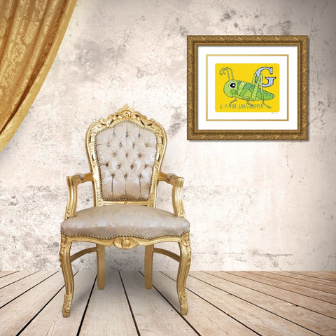 G is For Grasshopper Gold Ornate Wood Framed Art Print with Double Matting by Marrott, Stephanie