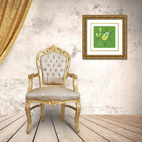 J is For June Bug Gold Ornate Wood Framed Art Print with Double Matting by Marrott, Stephanie