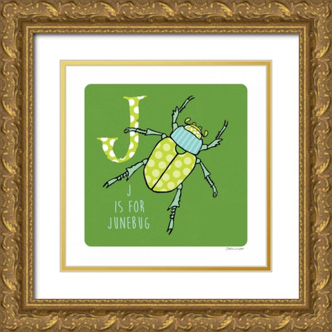J is For June Bug Gold Ornate Wood Framed Art Print with Double Matting by Marrott, Stephanie