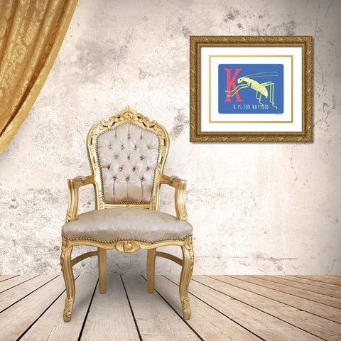 K is For Katydid Gold Ornate Wood Framed Art Print with Double Matting by Marrott, Stephanie