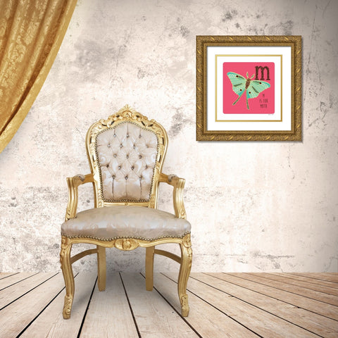 M is For Moth Gold Ornate Wood Framed Art Print with Double Matting by Marrott, Stephanie