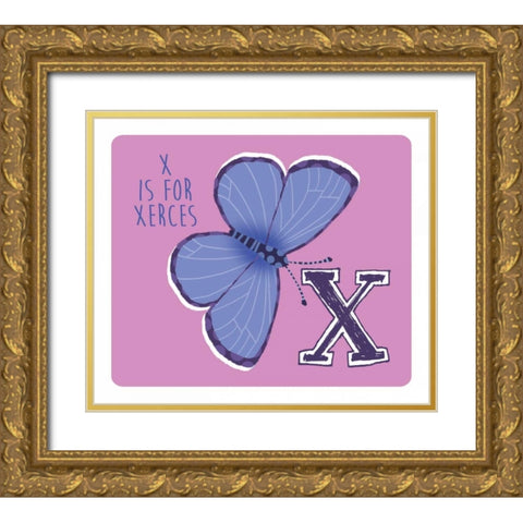 X is For Xerces Gold Ornate Wood Framed Art Print with Double Matting by Marrott, Stephanie