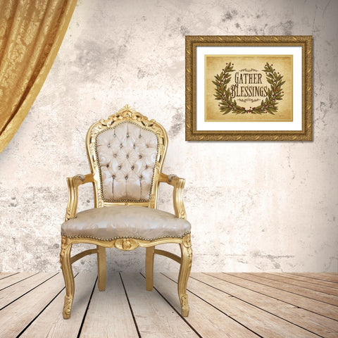 Gather Blessings I Gold Ornate Wood Framed Art Print with Double Matting by Marrott, Stephanie