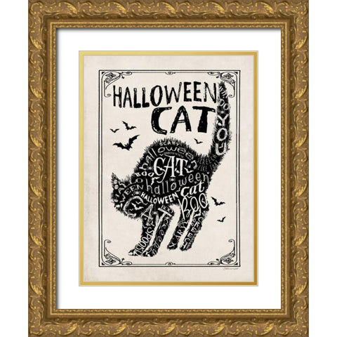 Halloween Cat II Gold Ornate Wood Framed Art Print with Double Matting by Marrott, Stephanie
