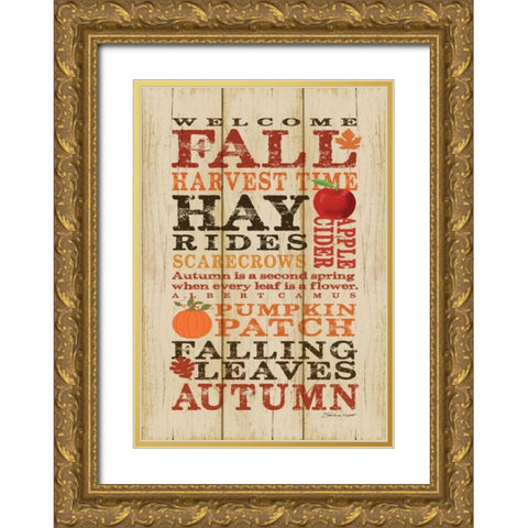 Welcome Fall Gold Ornate Wood Framed Art Print with Double Matting by Marrott, Stephanie