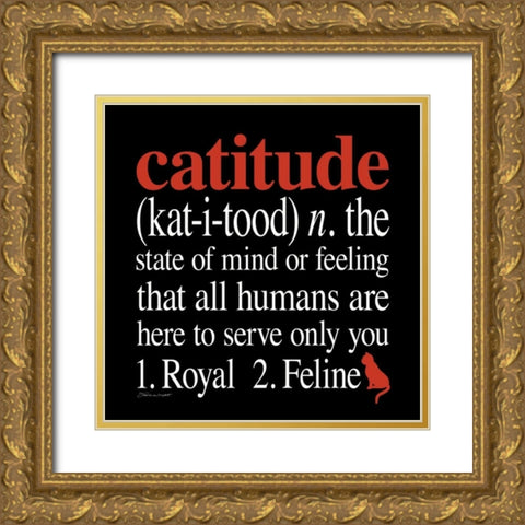 Catitude Gold Ornate Wood Framed Art Print with Double Matting by Marrott, Stephanie