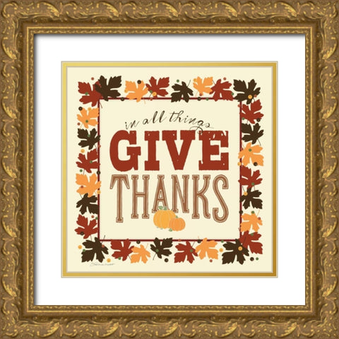 Give Thanks Gold Ornate Wood Framed Art Print with Double Matting by Marrott, Stephanie