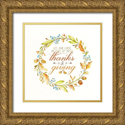 Thanks and Giving Gold Ornate Wood Framed Art Print with Double Matting by Marrott, Stephanie