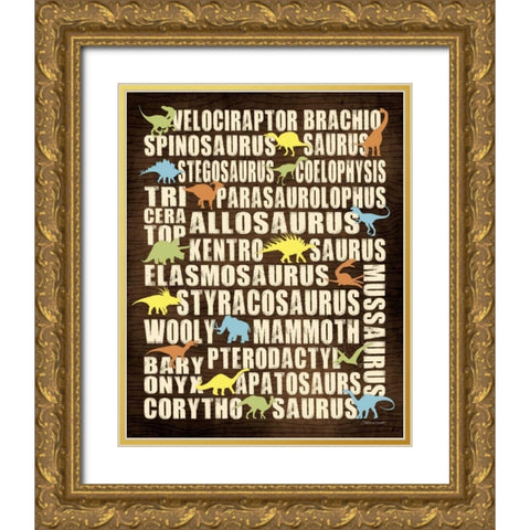 Dinosaurs Gold Ornate Wood Framed Art Print with Double Matting by Marrott, Stephanie