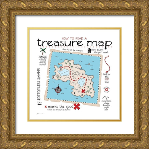 Treasure Map Gold Ornate Wood Framed Art Print with Double Matting by Marrott, Stephanie