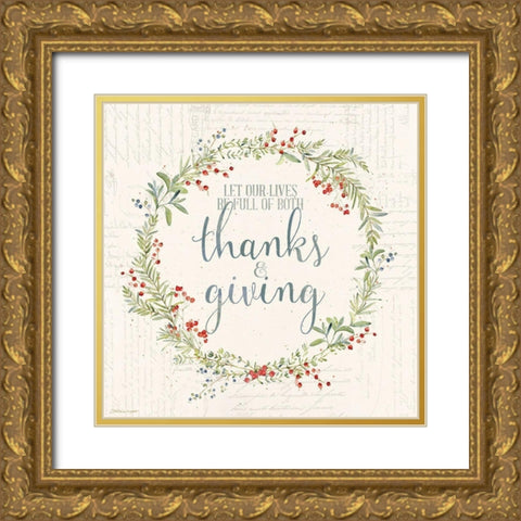 Thanks and Giving Gold Ornate Wood Framed Art Print with Double Matting by Marrott, Stephanie