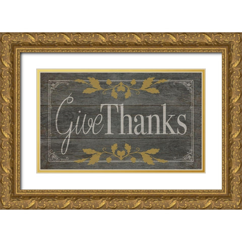 Give Thanks Gold Ornate Wood Framed Art Print with Double Matting by Marrott, Stephanie