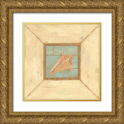 Seashells on Blue Gold Ornate Wood Framed Art Print with Double Matting by Marrott, Stephanie