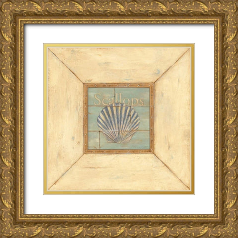Scallops on Blue Gold Ornate Wood Framed Art Print with Double Matting by Marrott, Stephanie