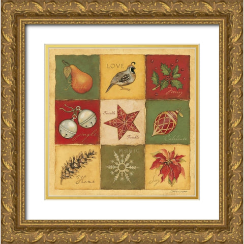 Christmas 9 Patch Gold Ornate Wood Framed Art Print with Double Matting by Marrott, Stephanie