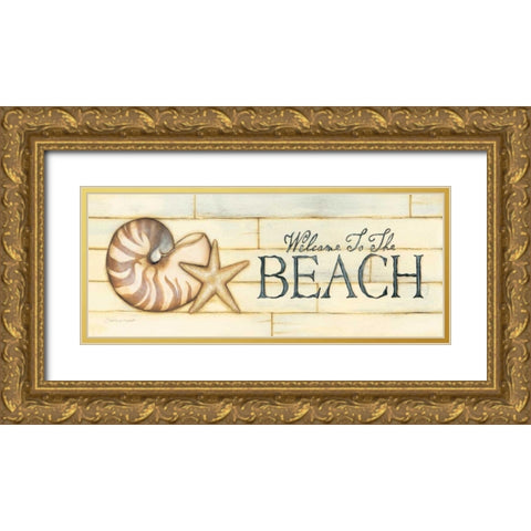 Welcome to the Beach Gold Ornate Wood Framed Art Print with Double Matting by Marrott, Stephanie