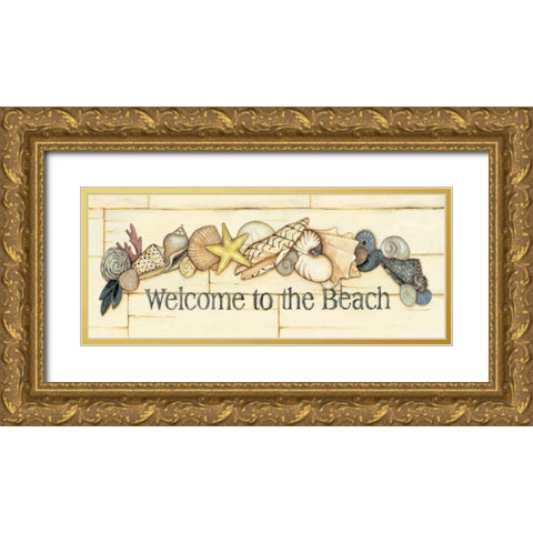 Welcome to the Beach Gold Ornate Wood Framed Art Print with Double Matting by Marrott, Stephanie