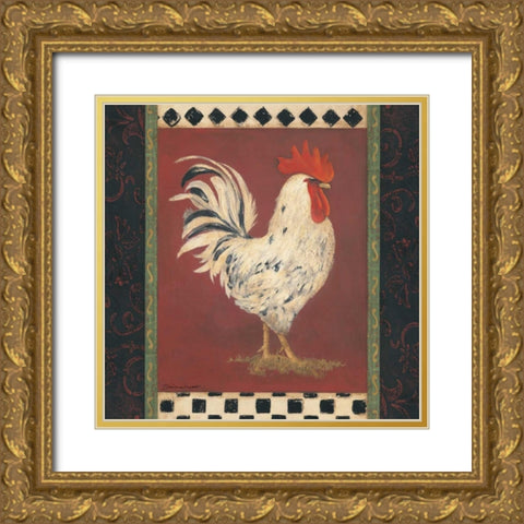 White Rooster Gold Ornate Wood Framed Art Print with Double Matting by Marrott, Stephanie