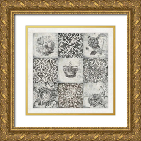 Black and White Nine Patch Gold Ornate Wood Framed Art Print with Double Matting by Marrott, Stephanie