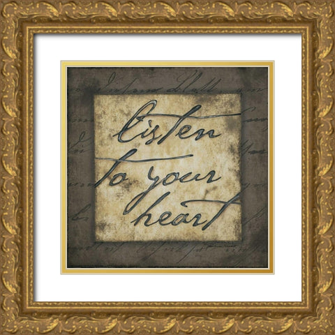 Listen Gold Ornate Wood Framed Art Print with Double Matting by Marrott, Stephanie