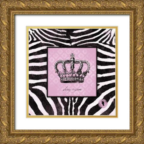 Zebra Crown I Gold Ornate Wood Framed Art Print with Double Matting by Marrott, Stephanie