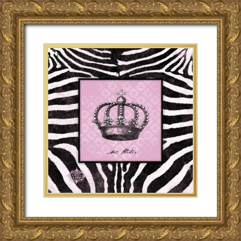 Zebra Crown II Gold Ornate Wood Framed Art Print with Double Matting by Marrott, Stephanie