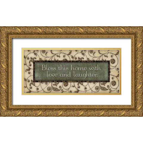 Bless This Home Gold Ornate Wood Framed Art Print with Double Matting by Marrott, Stephanie