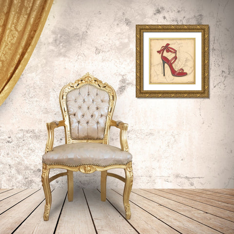 Fashionista Red Heel Gold Ornate Wood Framed Art Print with Double Matting by Marrott, Stephanie
