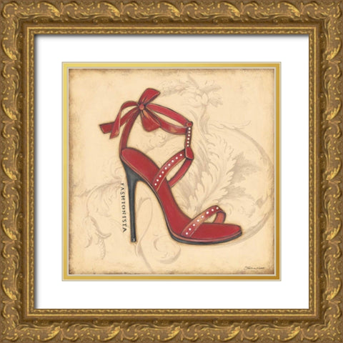 Fashionista Red Heel Gold Ornate Wood Framed Art Print with Double Matting by Marrott, Stephanie