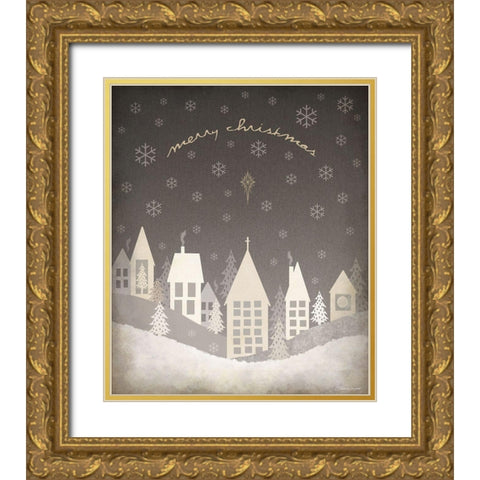 Christmas Village Gold Ornate Wood Framed Art Print with Double Matting by Marrott, Stephanie