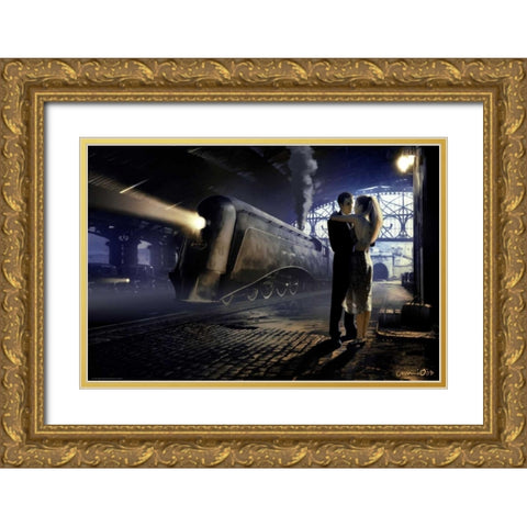 Train Depot Gold Ornate Wood Framed Art Print with Double Matting by Consani, Chris