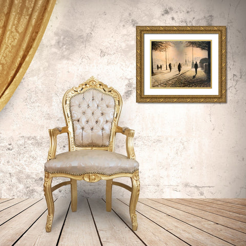 Afternoon In Paris Gold Ornate Wood Framed Art Print with Double Matting by Gipe, Lawernce