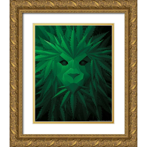 Green Lion Gold Ornate Wood Framed Art Print with Double Matting by Brando, JJ
