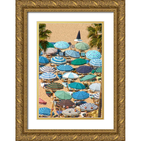 Umbrellas 2 Gold Ornate Wood Framed Art Print with Double Matting by Linden, Sally
