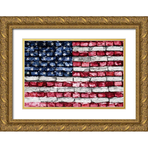Flag 17 Gold Ornate Wood Framed Art Print with Double Matting by Nobleworks, Inc.