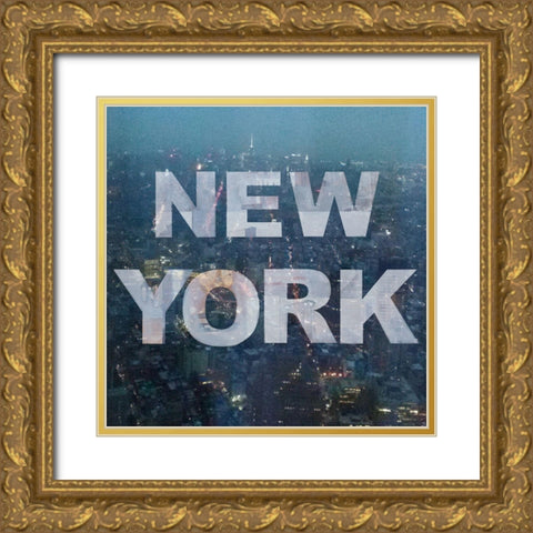New York Collage 2 Gold Ornate Wood Framed Art Print with Double Matting by Holzner, Renate