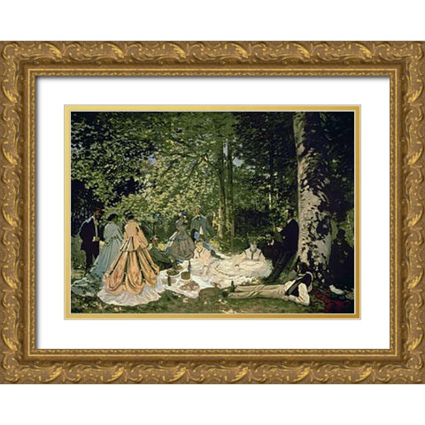 Luncheon on the Grass, 1865-66 Gold Ornate Wood Framed Art Print with Double Matting by Monet, Claude