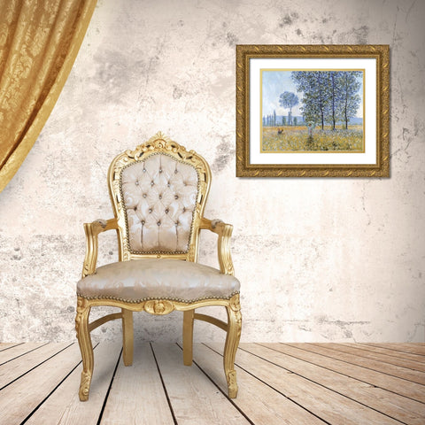 Sunlight Under The Poplars Gold Ornate Wood Framed Art Print with Double Matting by Monet, Claude