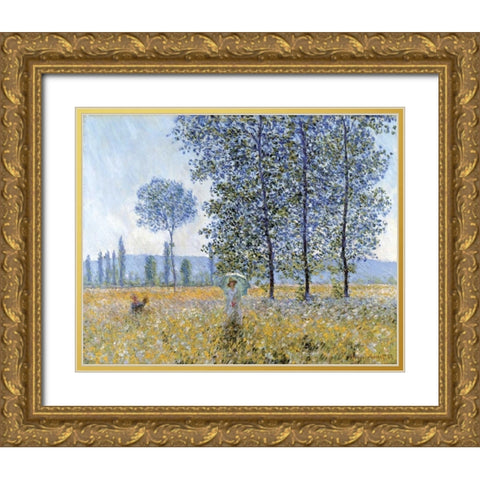 Sunlight Under The Poplars Gold Ornate Wood Framed Art Print with Double Matting by Monet, Claude