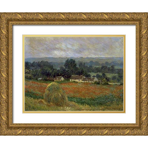 Haystack at Giverny Gold Ornate Wood Framed Art Print with Double Matting by Monet, Claude