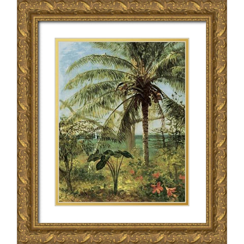 Palm Tree, Nassau 1892 Gold Ornate Wood Framed Art Print with Double Matting by Bierstadt, Albert