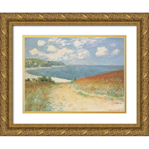 Chemin dans les blés àPourville, 1882 Gold Ornate Wood Framed Art Print with Double Matting by Monet, Claude