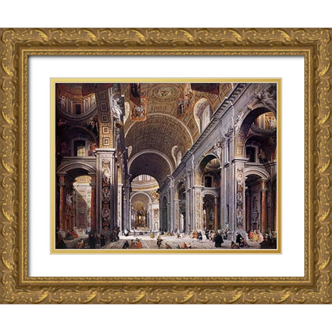 Interior Of St. Peters, Rome Gold Ornate Wood Framed Art Print with Double Matting by Panini, Giovanni Paolo