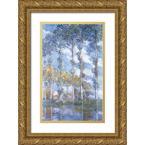 Les Peupliers Gold Ornate Wood Framed Art Print with Double Matting by Monet, Claude