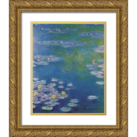 Waterlilies at Giverny Gold Ornate Wood Framed Art Print with Double Matting by Monet, Claude