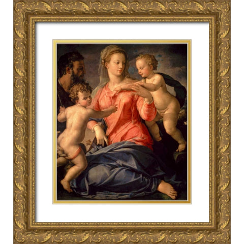 The Holy Family Gold Ornate Wood Framed Art Print with Double Matting by Bronzino, Agnolo