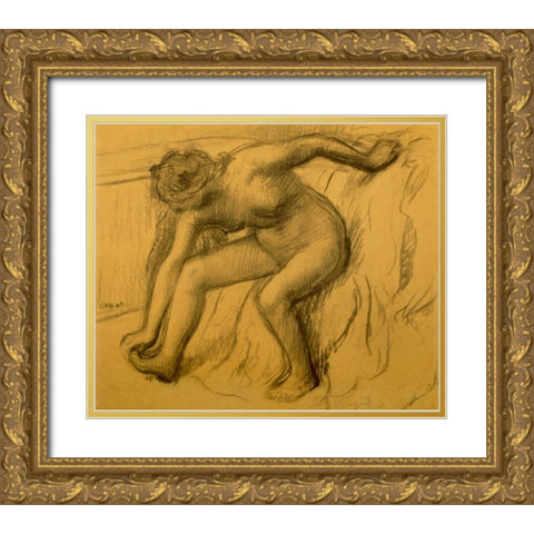 After Bath, 1892 Gold Ornate Wood Framed Art Print with Double Matting by Degas, Edgar